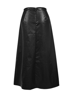 View of black High Waist Midi Skirt