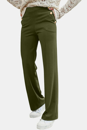 Front view of Decorative Button High Rise Pants