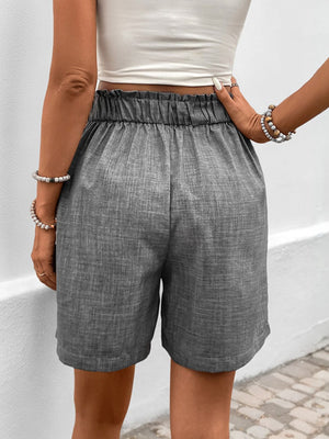 Back of gray Perfee Frill Shorts with Pockets