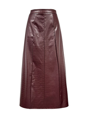 full view of burgundy High Waist Midi Skirt