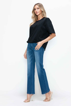 Model showing front pocket on bytos Full Size Cat's Whiskers High Rise Straight Jeans