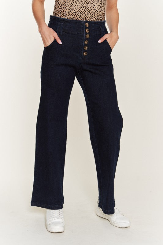 HIGH WAISTED BUTTON WIDE LEG JEANS for her