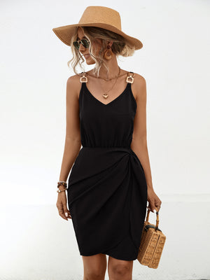Black Twisted V-Neck Sleeveless Mini Dress