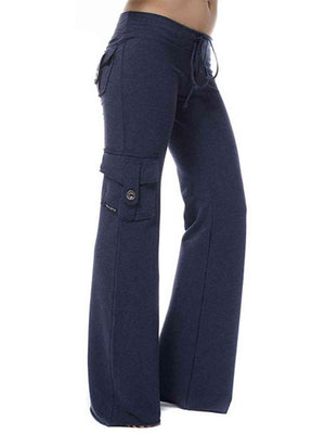 Full view of Mid Waist Pants with Pockets-dark navy
