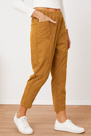 Left side of Pocketed Elastic Waist Pants-honey