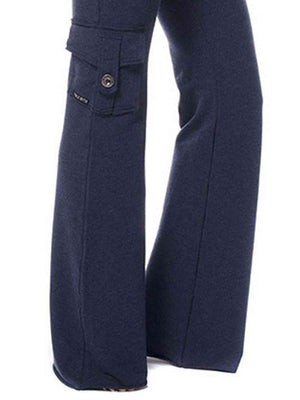 Photo of Mid Waist Pants with Pockets-dark navy from hips to ankles