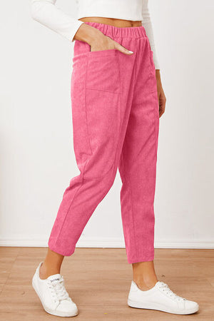 rIGHT SIDE VIEW OF Pocketed Elastic Waist Pants-PINK