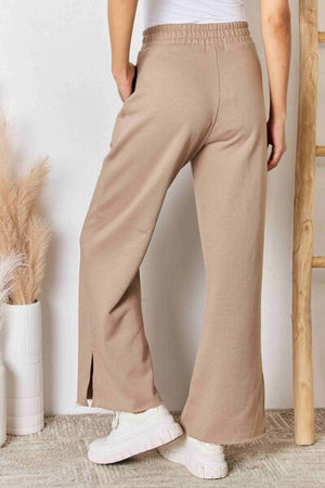 Back of RISEN Wide Waistband Slit Wide Leg Pants