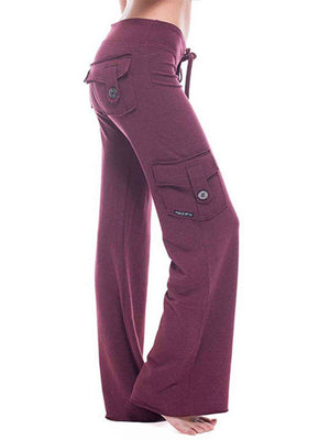 Full side view Mid Waist Pants with Pockets-wine