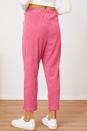 Back view of Pocketed Elastic Waist Pants-pink