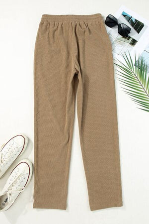 Drawstring Straight Pants with Pockets-khaki