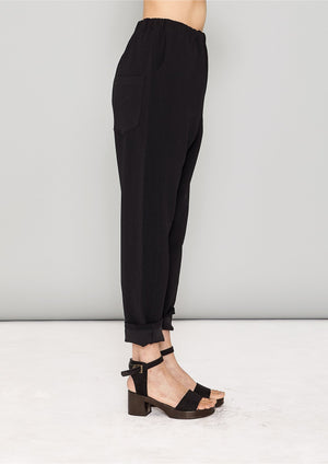 PANTS STRETCH HIGH WAIST - black plain by BERENIK - East Hills Casuals