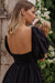 Back view of Cherie Puff Sleeve Midi dress-black