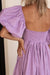 Back of Cherie Puff Sleeve Midi dress- lavender