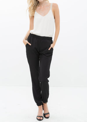 Cuffed Black Crepe Pants