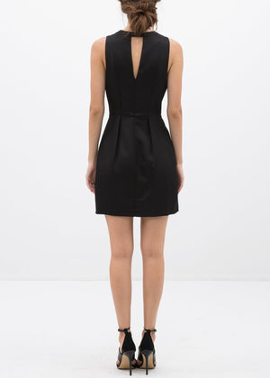 Back view of Women's Sleeveless Keyhole Dress In Black