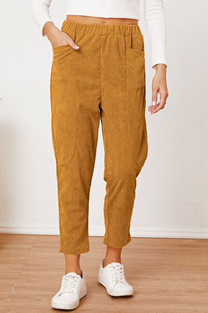 Front view Pocketed Elastic Waist Pants-honey