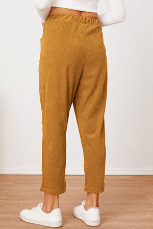 View of the back of Pocketed Elastic Waist Pants-honey