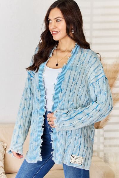 Full view of POL Cable-Knit Open Front Sweater Cardigan