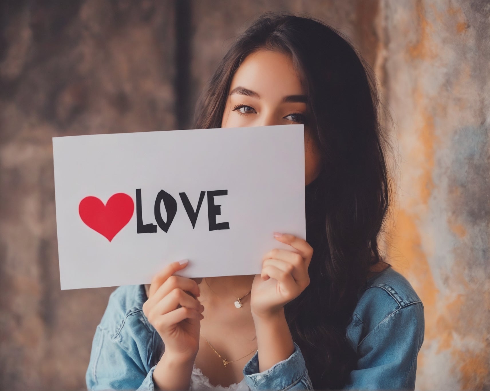 Teen girl holding up a sign that reads LOVE