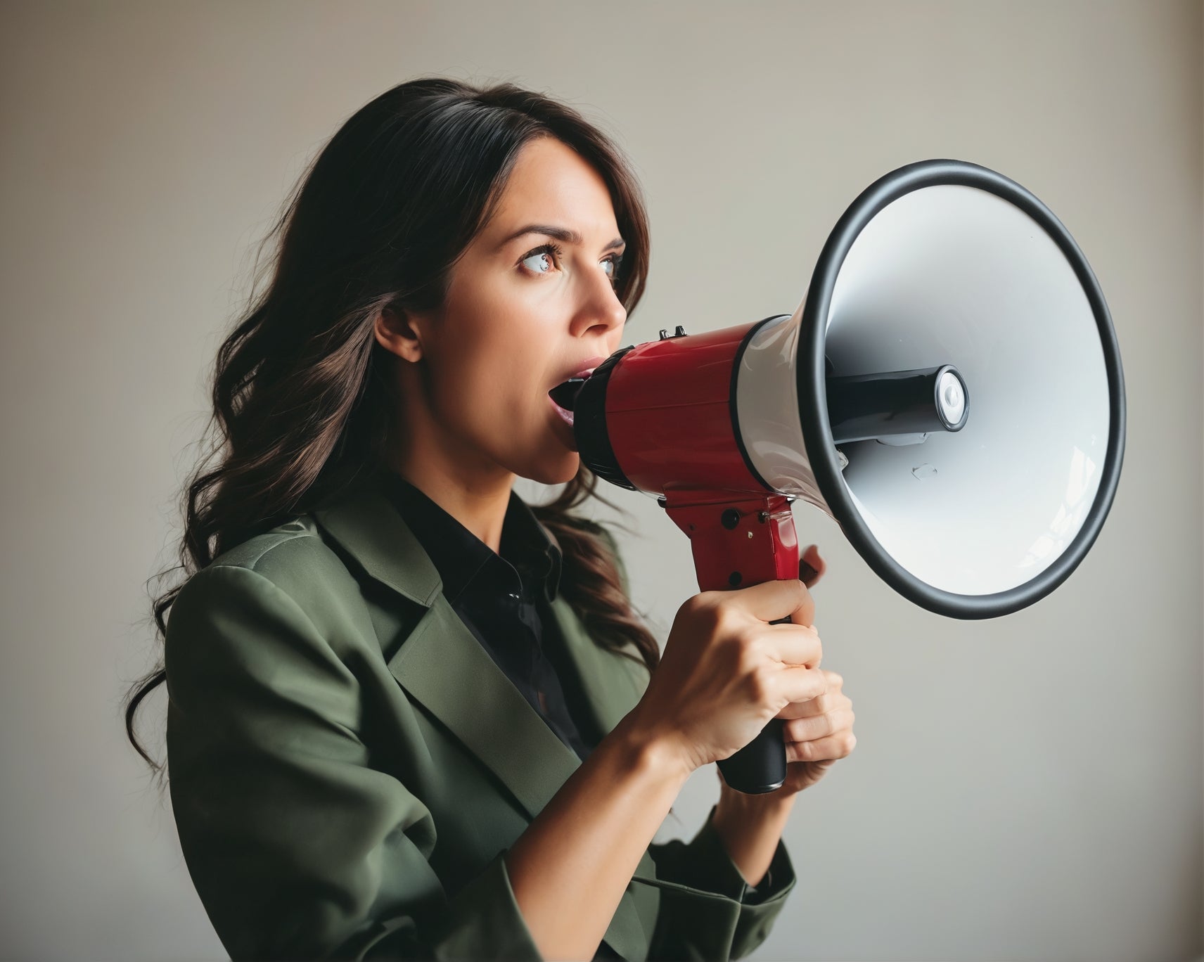 woman is using magaphone