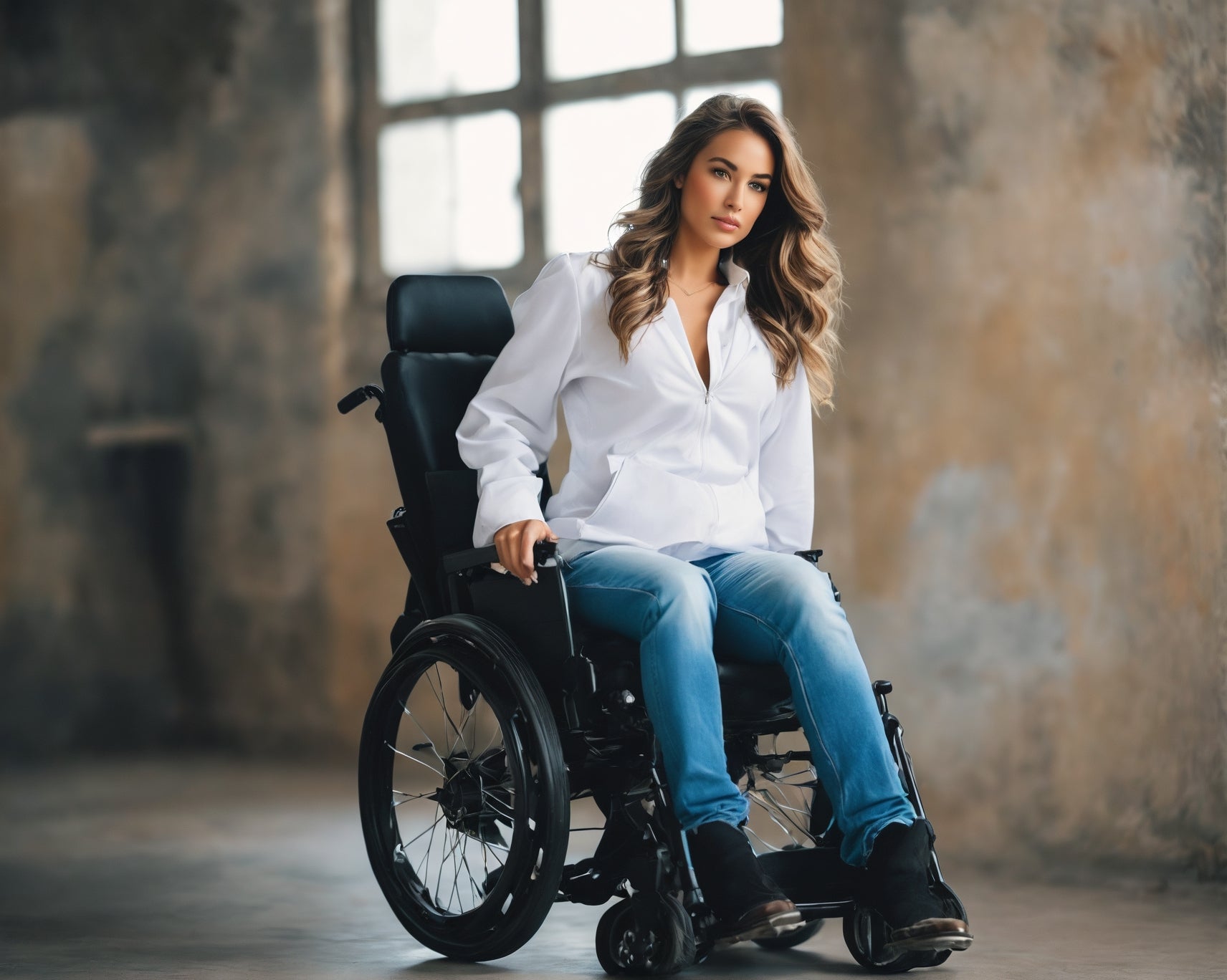 A woman sitting in a wheelchair