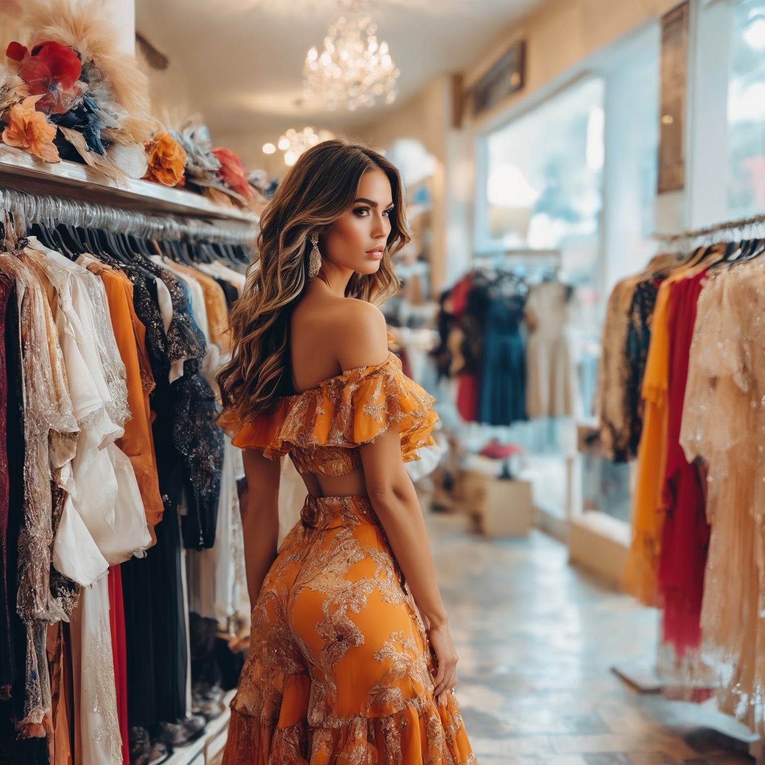 Woman in a clothing store browsing.