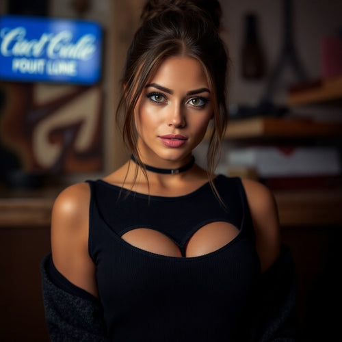 Young woman wearing a black dress