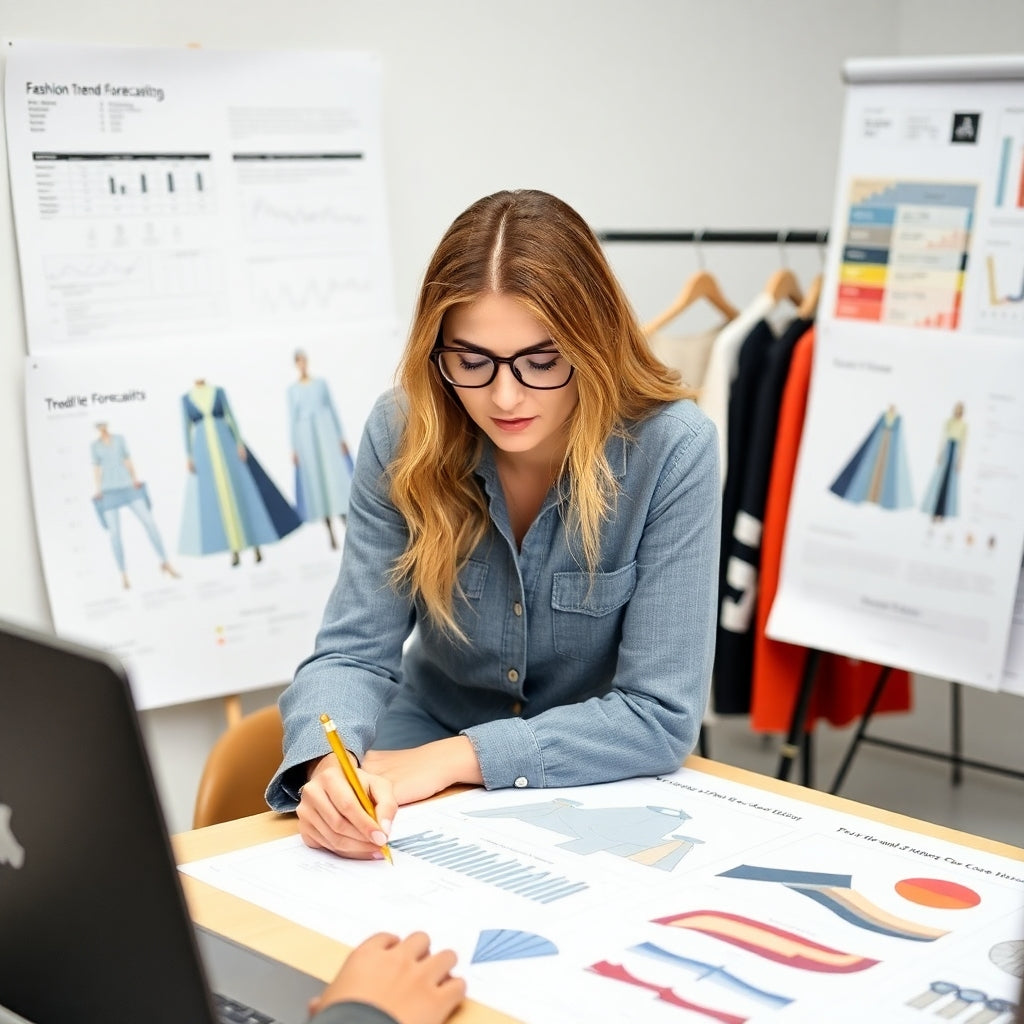 Woman in a fashion office working on graphs 