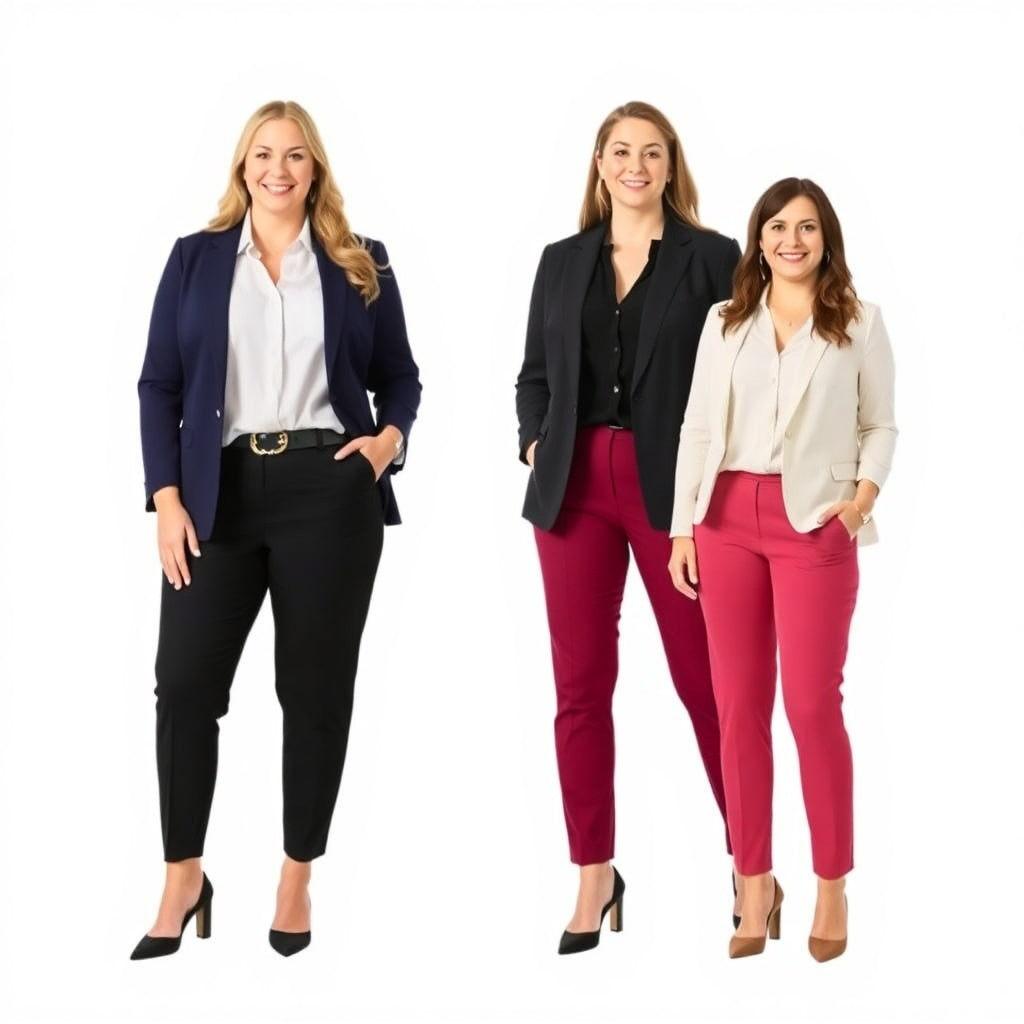 Three women wearing business casual attire 