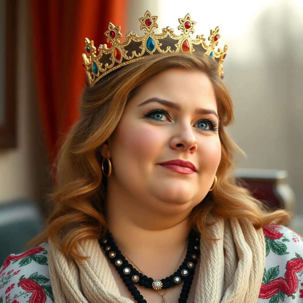 A picture of a queen with a crown on her head