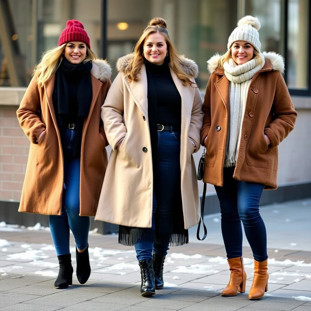 Three women wearing winter clothing