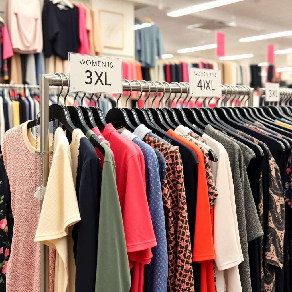 A rack of plus size dresses in a store
