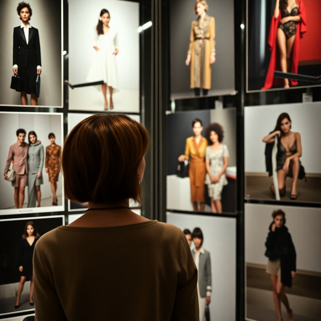 a picture of woman looking at fashion photos