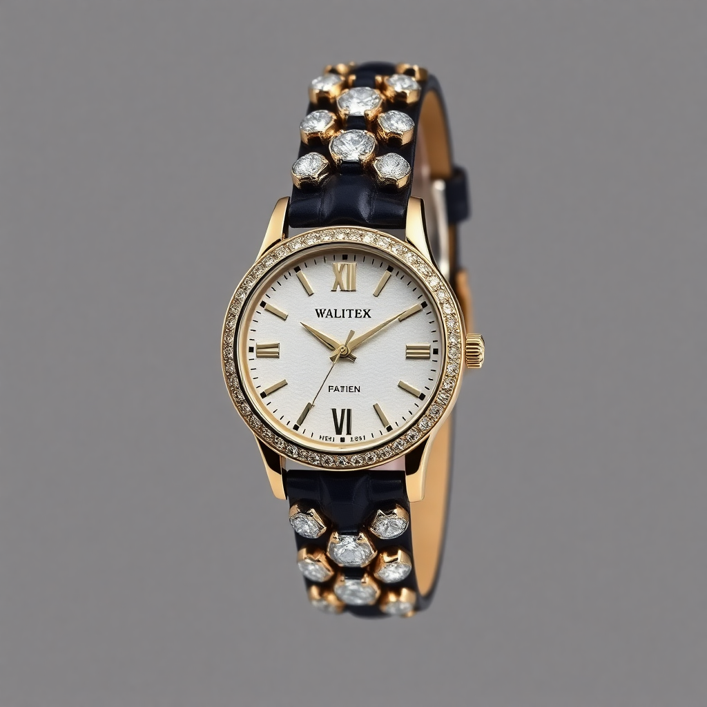 A picture of a  Luxury Watch with diamonds on the black band