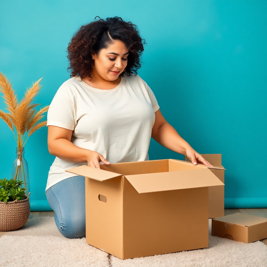 A woman opening a box