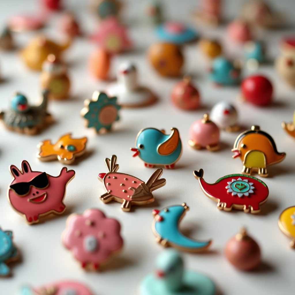 A picture of many pins of different animals 