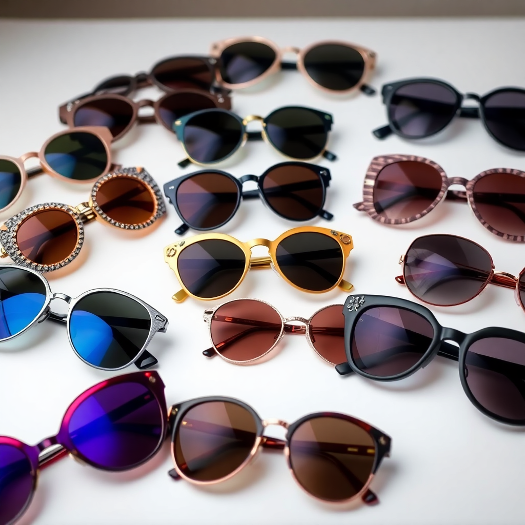 A picture of many different styles of sunglasses