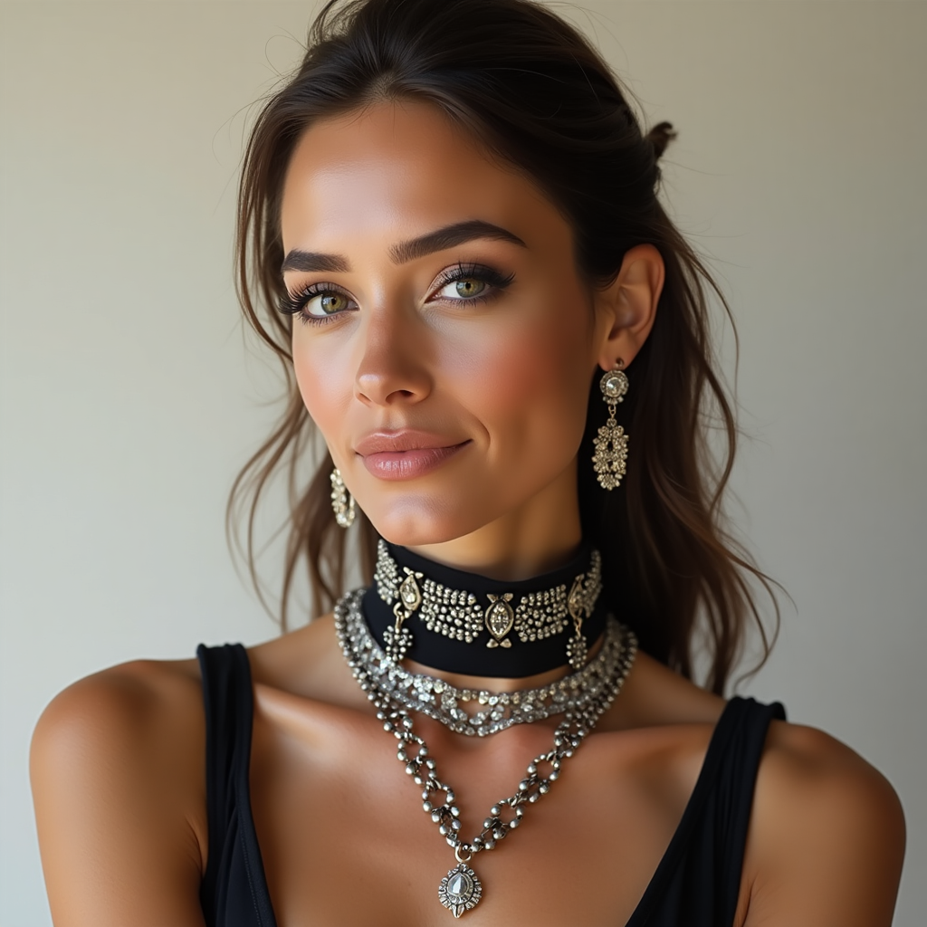 Woman wearing a show me a picture of a woman wearing a Edgy Chokers