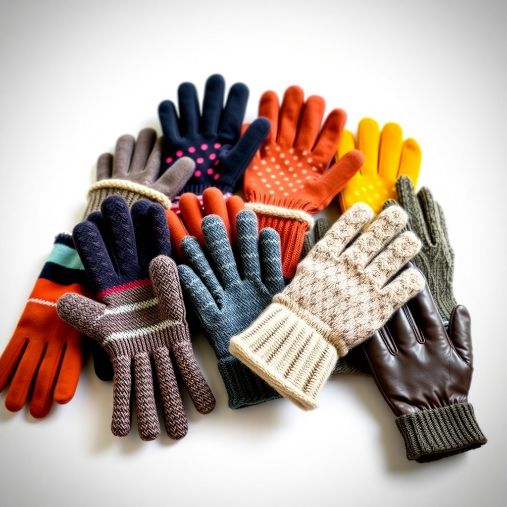 A picture of different winter gloves