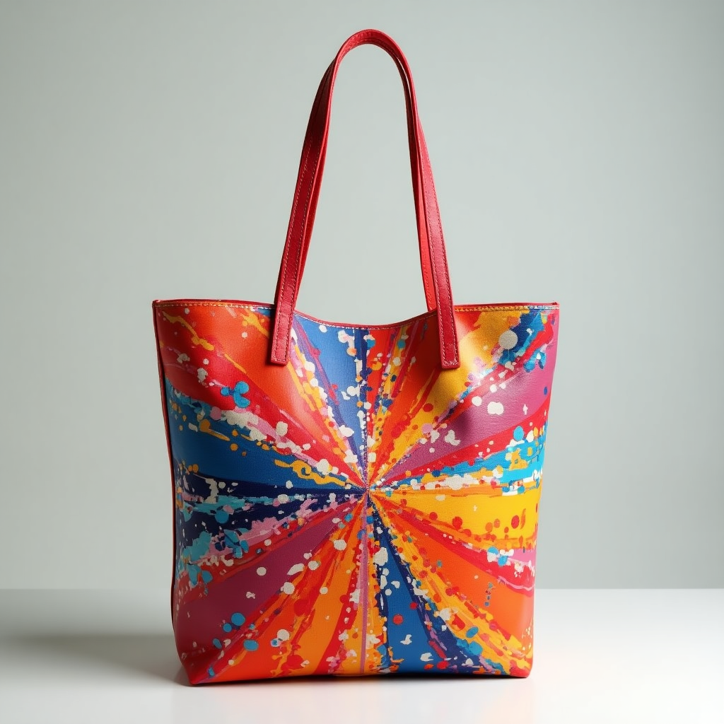A photo of a psychedelic color tote bag