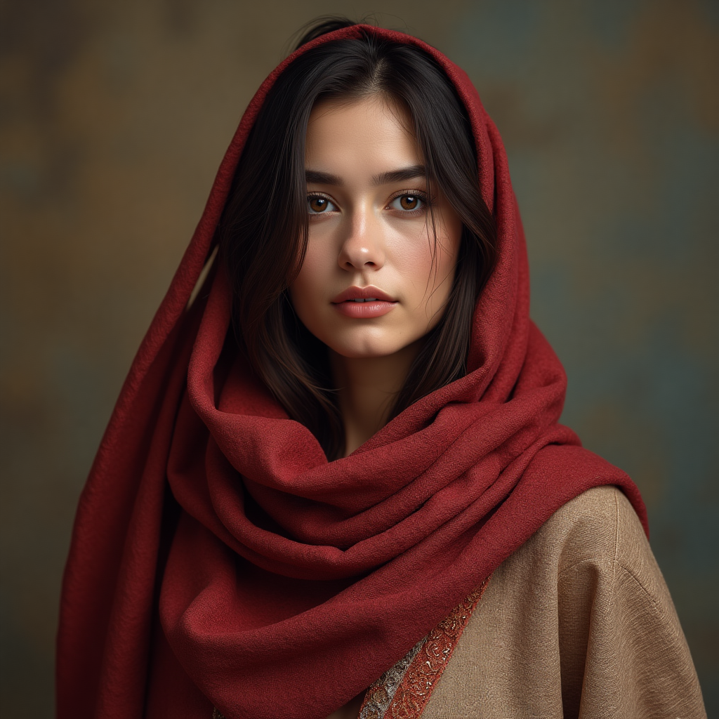 Woman wearing a shawl on her head