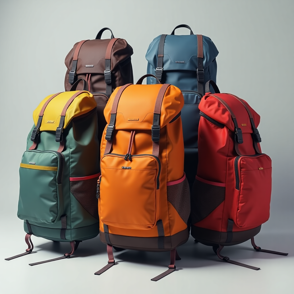 A photo of five large backpacks