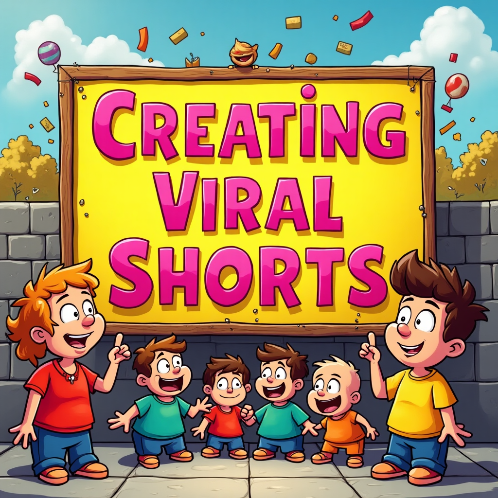 A cartoon of a sign saying creating viral shorts