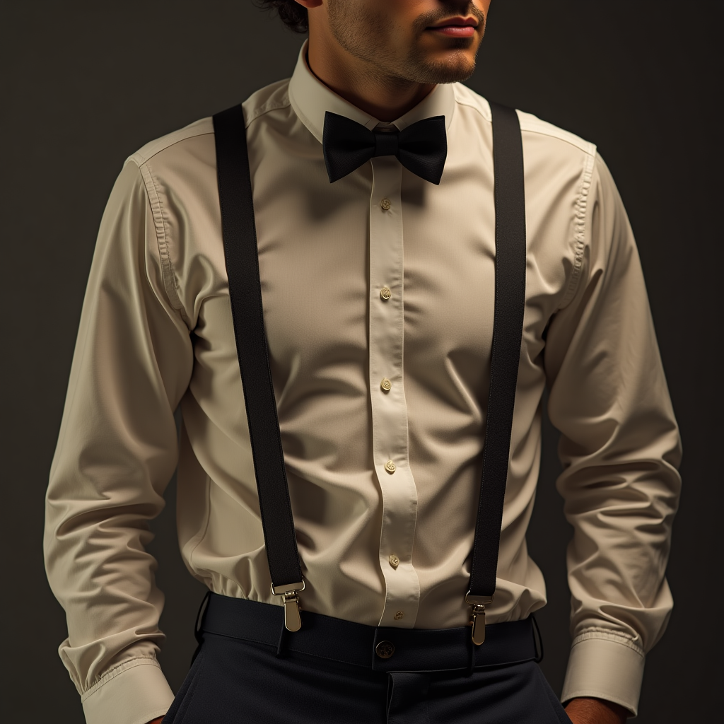 Man wearing black suspenders