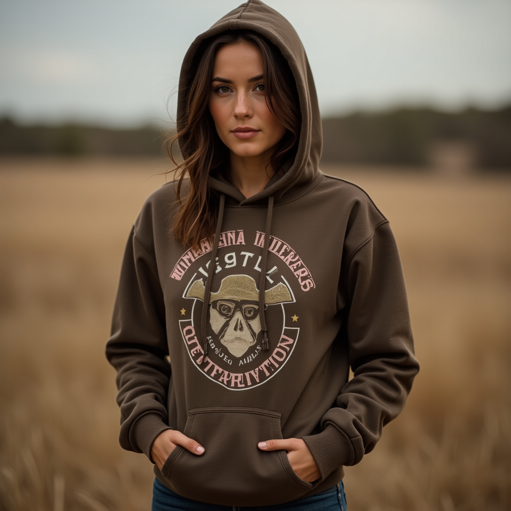 Young lady wearing a brown hoodie