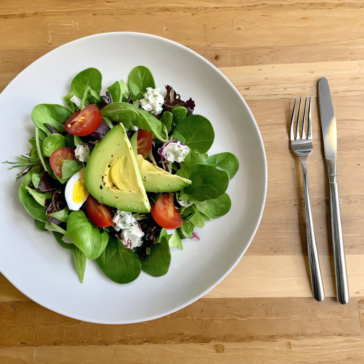 A  picture of a white plate with a salad on it