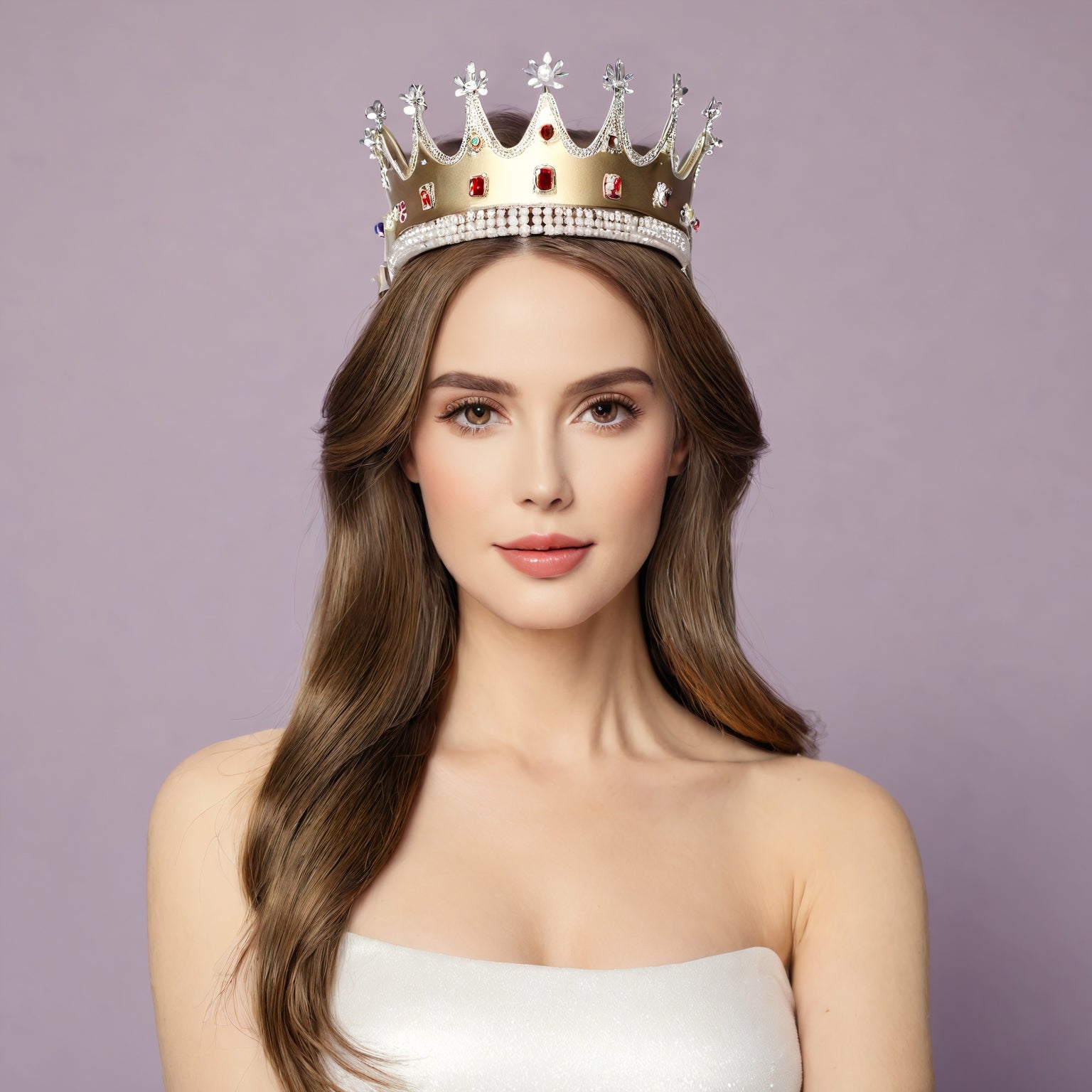 A young woman with a crown on her head