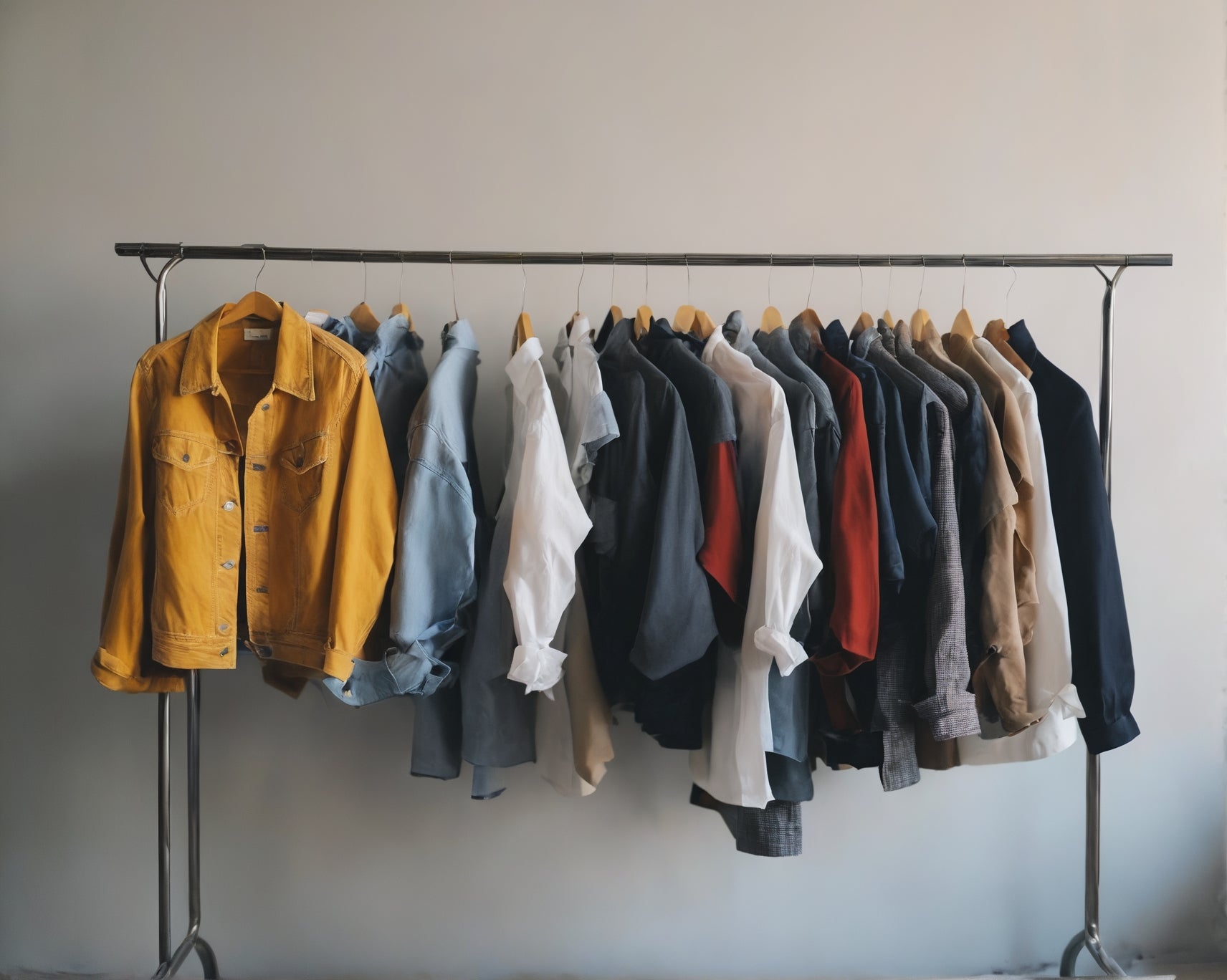 A clothes rack with clothing on it