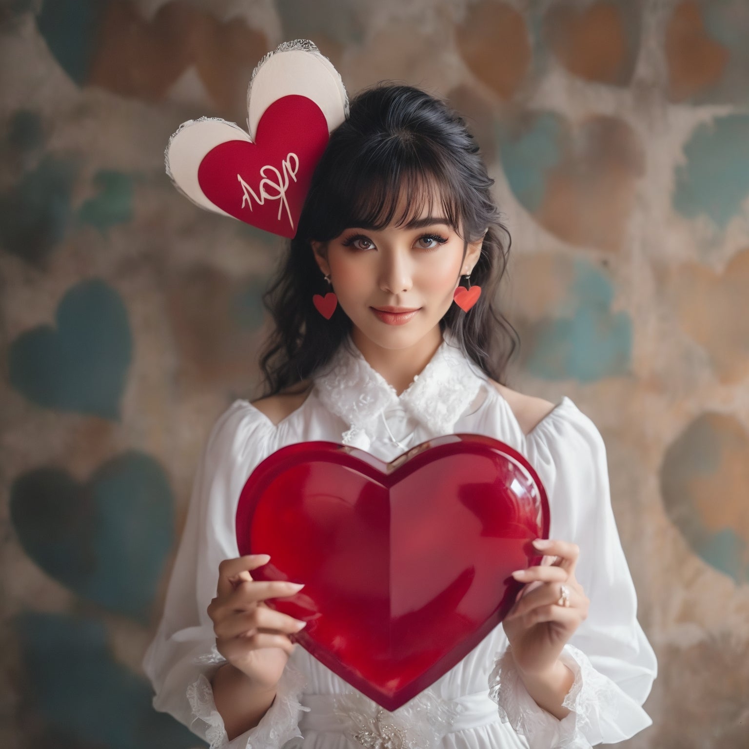 Woman holding up a plastic heart